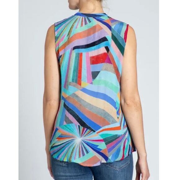 AP.NY Sleeveless Colorful Button-Up Cupro Top - Picture 8 of 10